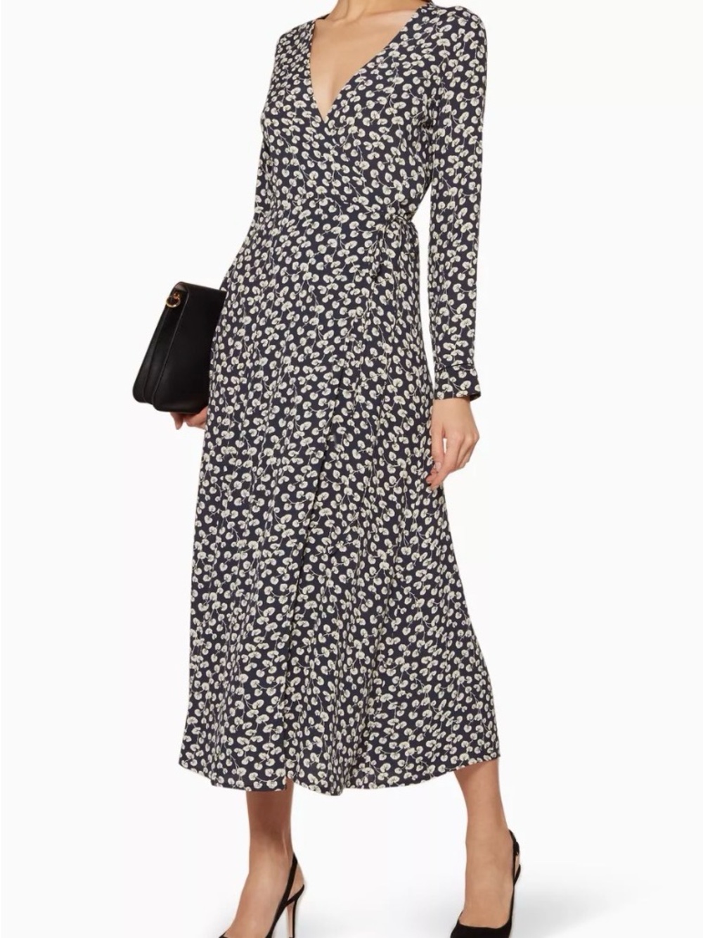Ganni Navy Floral Roseburg Wrap Dress